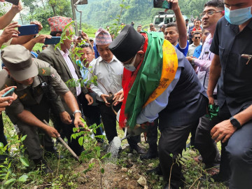 हर्कसँग बिरुवा रोप्दै प्रचण्डले भने- निरन्तर डटिरहनुहोस्