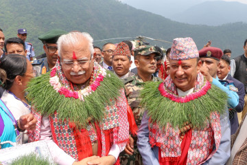 ऊर्जामन्त्री खड्का र भारतीय समकक्षी खट्टरद्वारा अरुण तेस्रो आयोजनाको अवलोकन