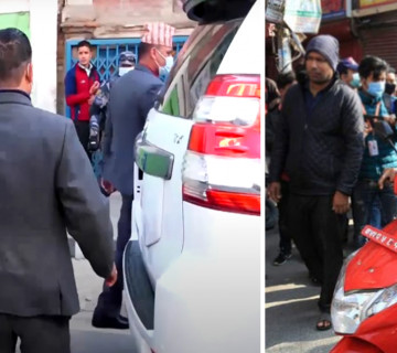 प्रचण्ड ल्याण्डक्रुजर चढेर बन्दकाे नेतृत्व गर्दै, माधव नेपाल स्कुटरमा (भिडियो)