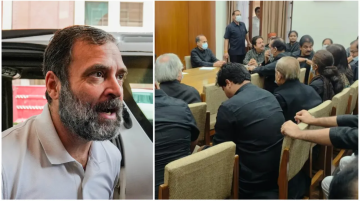 गान्धीको सांसद पद खारेजीको विरोध गर्दै कांग्रेस सांसद कालो पोशाकमा संसद पुगे