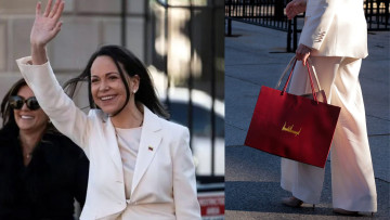 नोबेल शान्ति पुरस्कारको पदक सुम्पिएकी मचाडोलाई ट्रम्पको हस्तारक्षरसहितको झोला उपहार