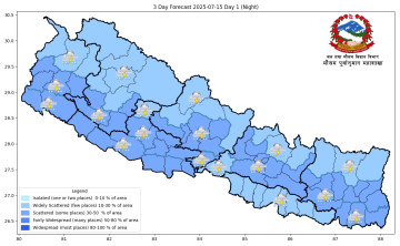 कोशीसहित पाँच प्रदेशमा अत्यधिक वर्षाको सम्भावना