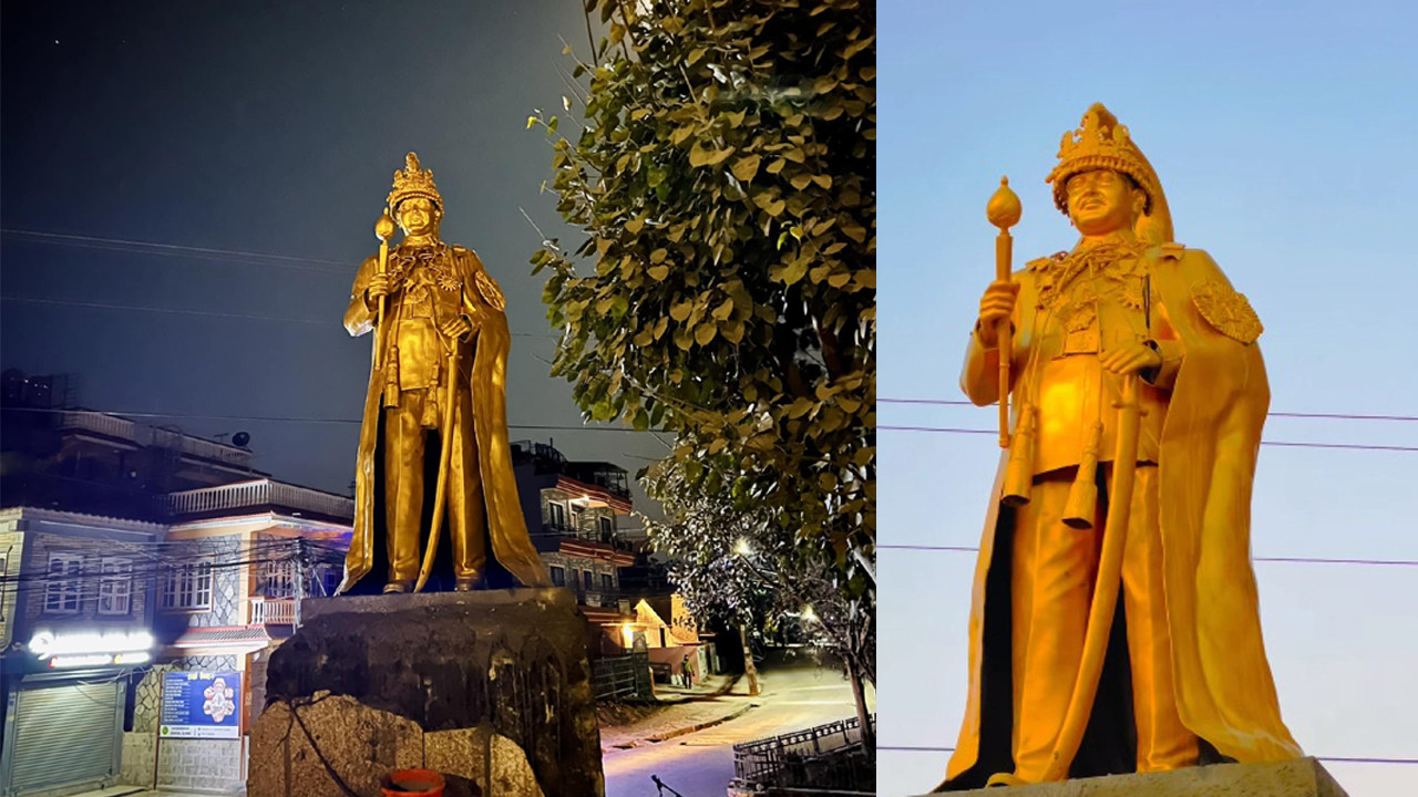 पोखरामा मध्यराति ठड्याइयो राजा वीरेन्द्रको सालिक