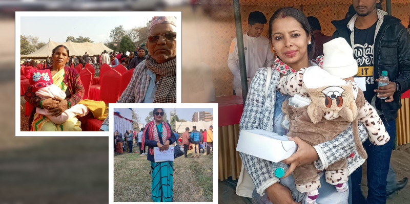 एउटा हातमा प्रमाणपत्र, अर्को हातमा छोरी च्यापिरिहेकी सांसद