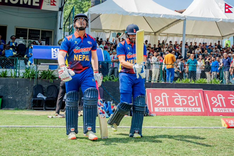 विशाल लक्ष्य पछ्याइरहेकाे नेपाललाई पहिलाे झट्का, विनाेद भण्डारी आउट