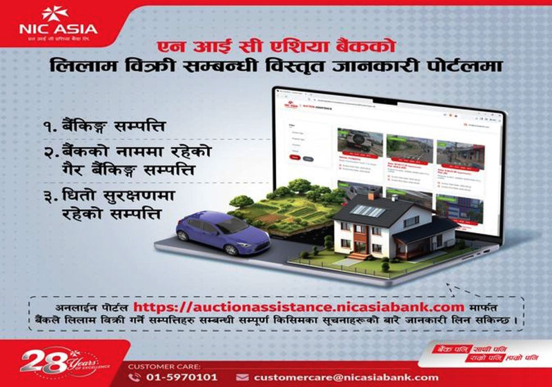 एनआईसी एशिया बैंकको पछिल्लो लिलाम बिक्रीसम्बन्धी विवरण आयो अनलाइन पोर्टलमा