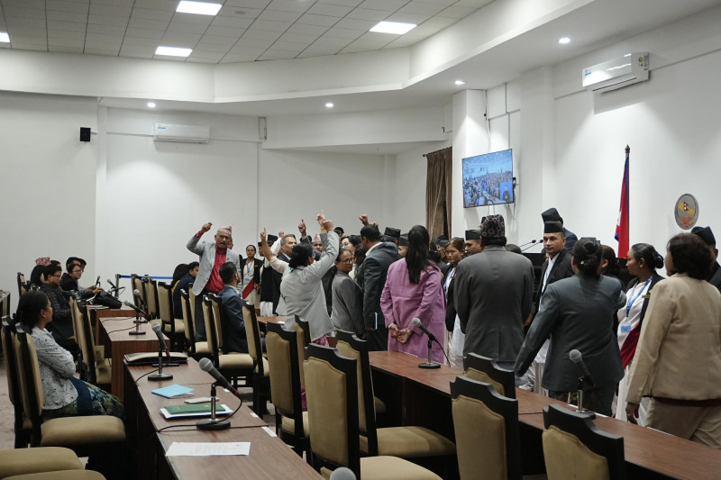 सभामुख अर्याल पेलेर अघि बढेपछि विपक्षीले गरे वेल घेराउ
