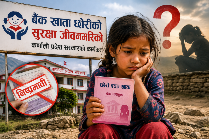 बैंक खाता छोरीको कार्यक्रमले देखाउँछ कर्णाली सरकारकाे अनुहार, निरीह छोरीले कहाँ माग्ने गुहार ?
