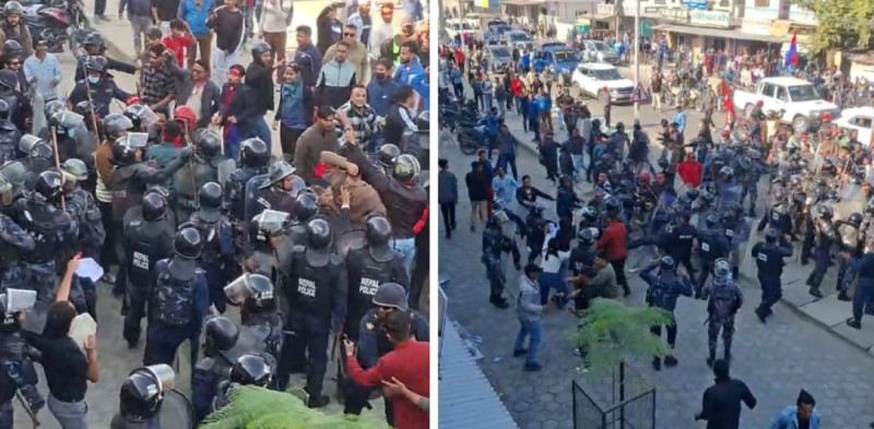धनगढीमा महेश बस्नेतविरुद्ध प्रदर्शन गरिरहेका जेन–जीमाथि एमाले कार्यकर्ताको आक्रमण