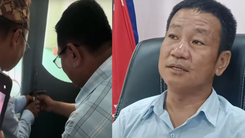 खानेपानी बोर्डमा १० दलले ताला लगाएपछि धरानका मेयर हर्कले  गरे आफ्नै कार्यकक्षमा पत्रकार सम्मेलन