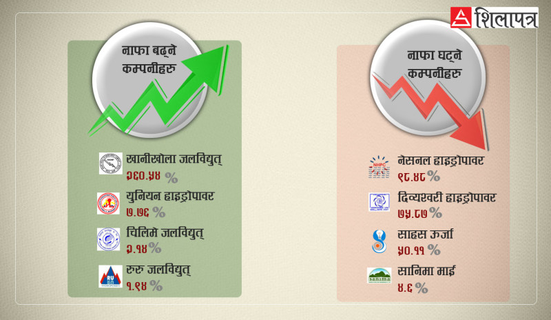 पहिलो त्रैमासमै घट्यो अधिकांश जलविद्युत् कम्पनीकाे नाफा, बढ्नेमा तीन कम्पनी मात्रै