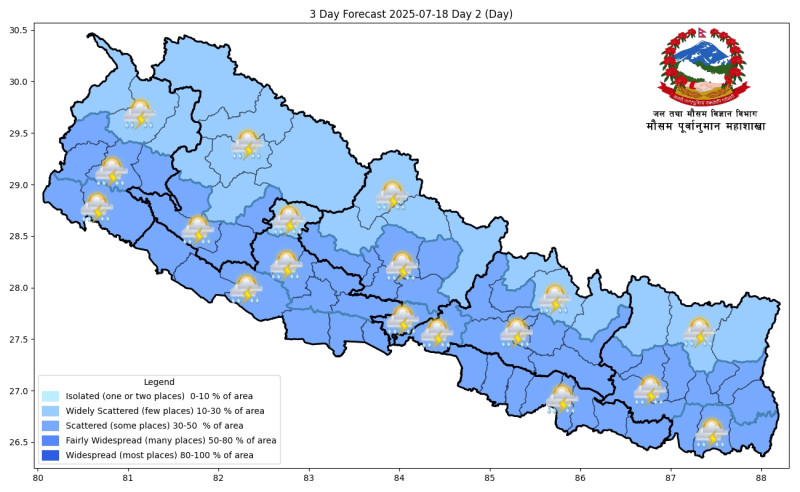 कोशी, बागमती, गण्डकी र कर्णालीमा भारी वर्षाको सम्भावना
