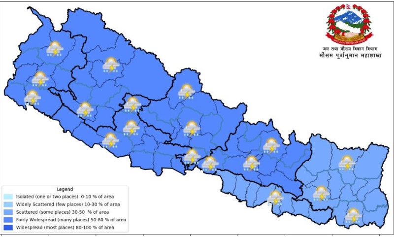 दाङ, बाँके, बर्दियामा अति भारीसम्म वर्षा