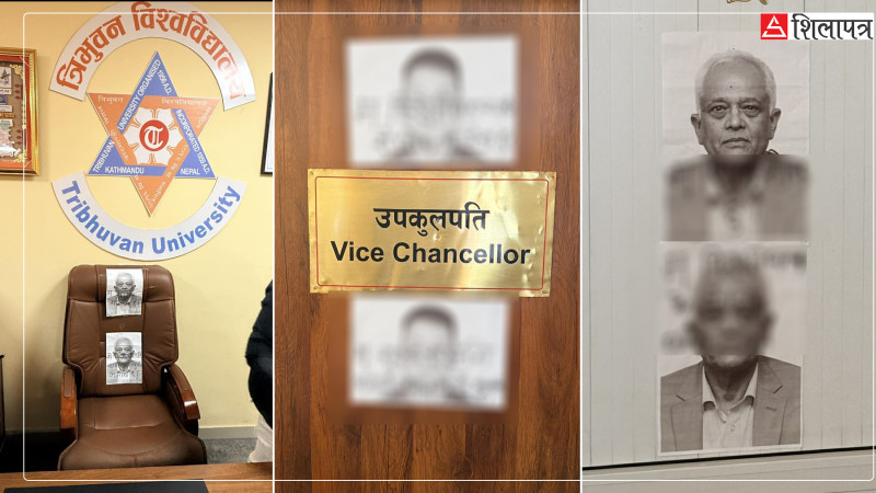 त्रिविका उपकुलपति र रजिस्ट्रारको कुर्सी र ढोकामा अपशब्दसहितका पर्चा