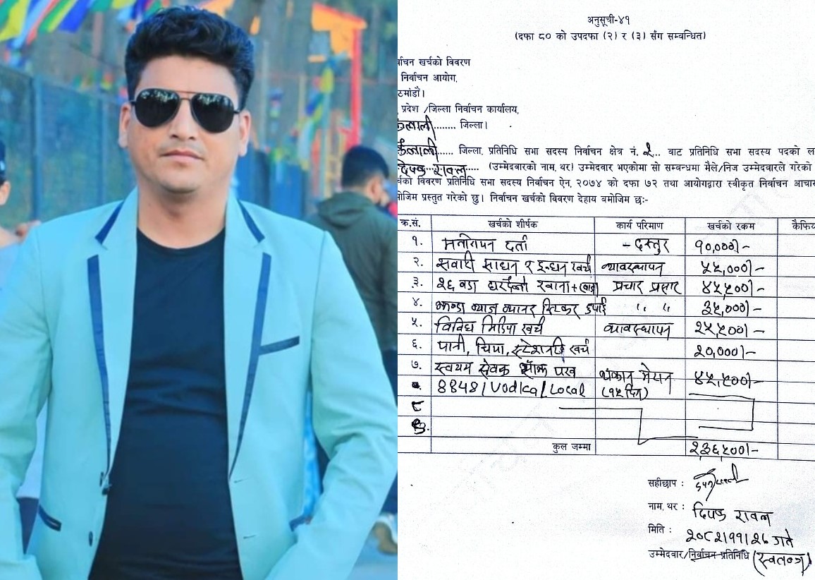 कैलालीमा १६ भोट ल्याएका उम्मेदवारको चुनावी खर्च, भोड्का खाएर ‘थकाइ मेटान’