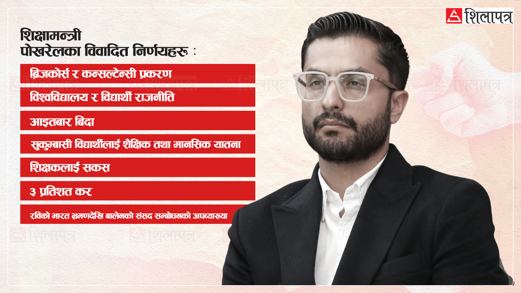 दिनदिनै अलोकप्रिय बन्दै शिक्षामन्त्री सस्मित पोखरेल, यी हुन् उनको निर्णयका सात विवाद