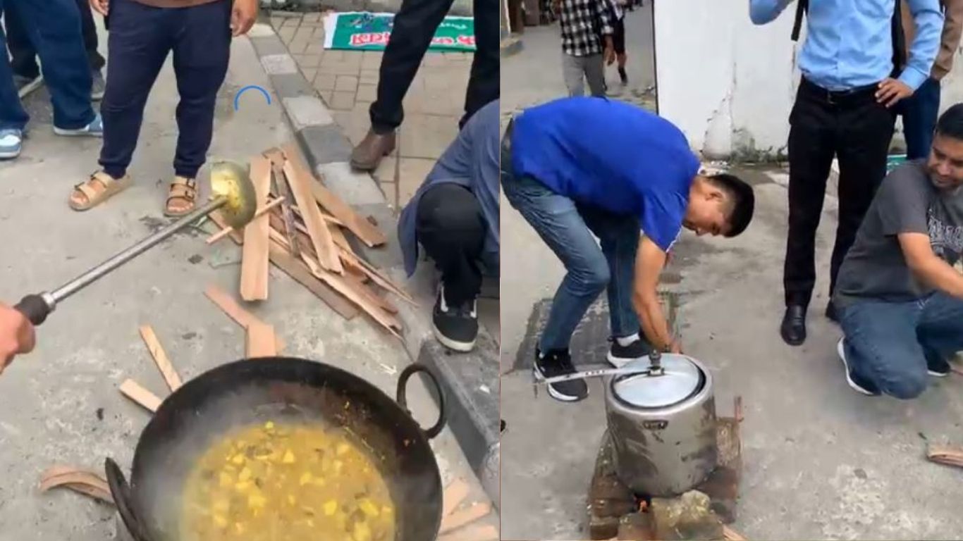 ग्यास नपाएपछि सडकमै खाना पकाएर विराेध