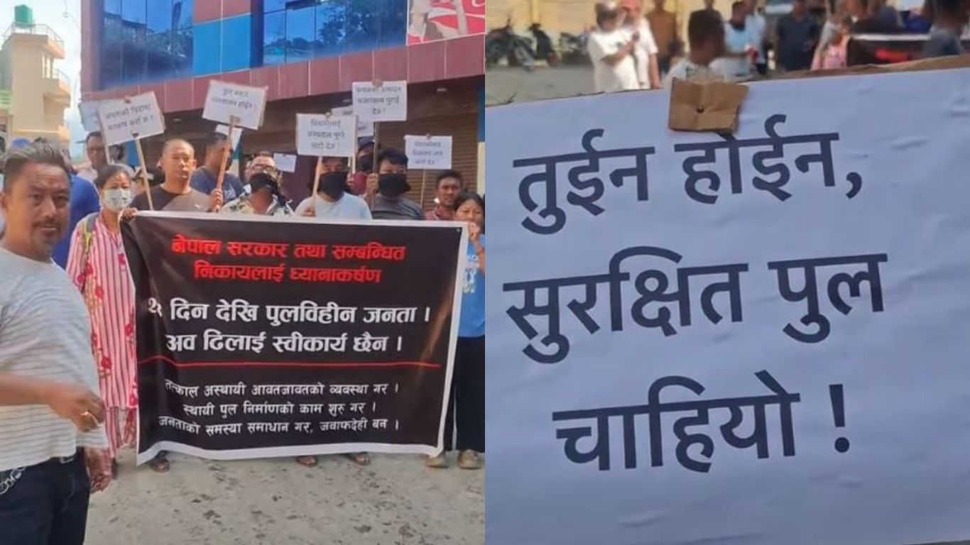 त्रिशूली वारी–पारी जोड्ने पुल माग गर्दै बाढीपीडितको विरोध प्रदर्शन