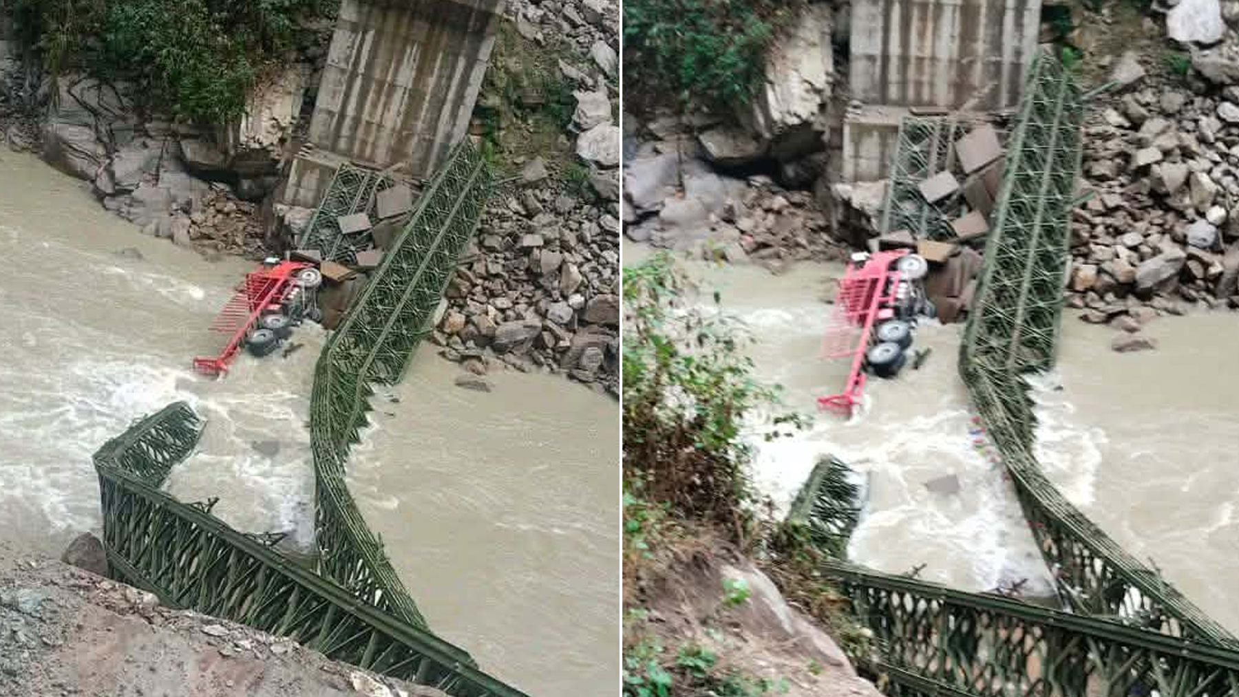 अरुण नदीको पुल भाँचिँदा टिपर दुर्घटना, चालक घाइते