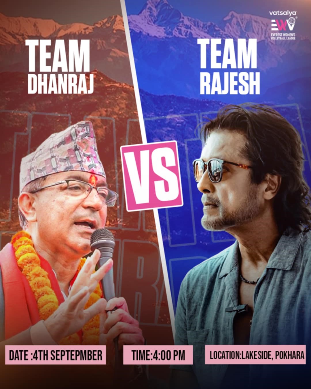वात्सल्य एभरेस्ट महिला भलिबल लिगअघि टिम राजेश भर्सेस टिम धनराज खेल हुने